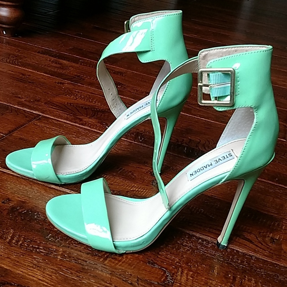 Steve Madden strappy mint green stilletto heels.